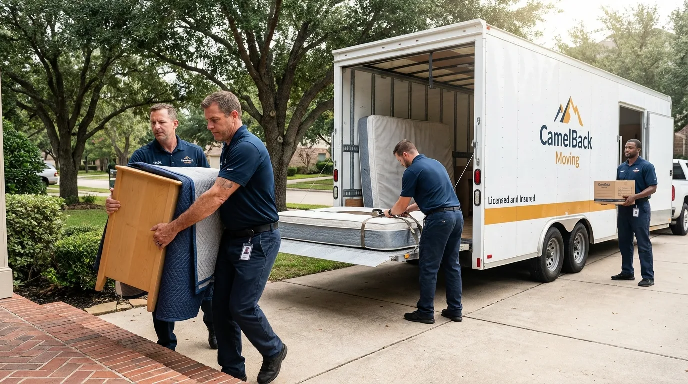 Crew loading residential truck for cross-state move from Grottoes, VA